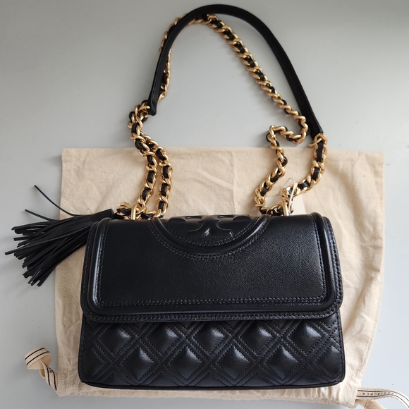 Tory Burch Fleming Small Convertible Shoulder Bag Black/Gold - Picture 1 of 13